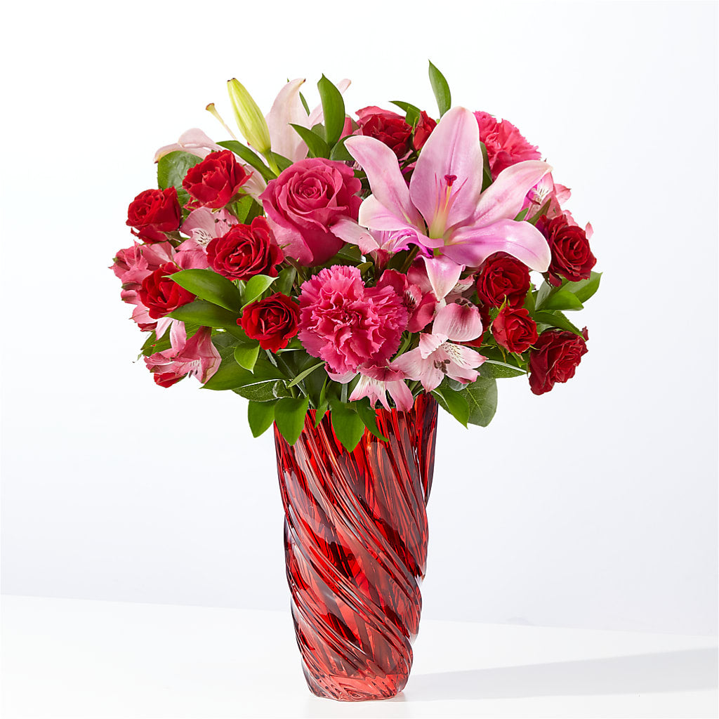 In Love Bouquet with Luxe Swirl Vase – Village Bloom Florist, Folsom LA