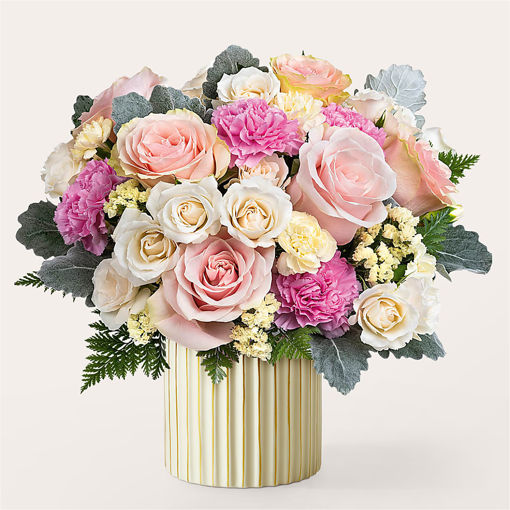 Blissful Moments Bouquet with Ivory Vase – Village Bloom Florist, Folsom LA