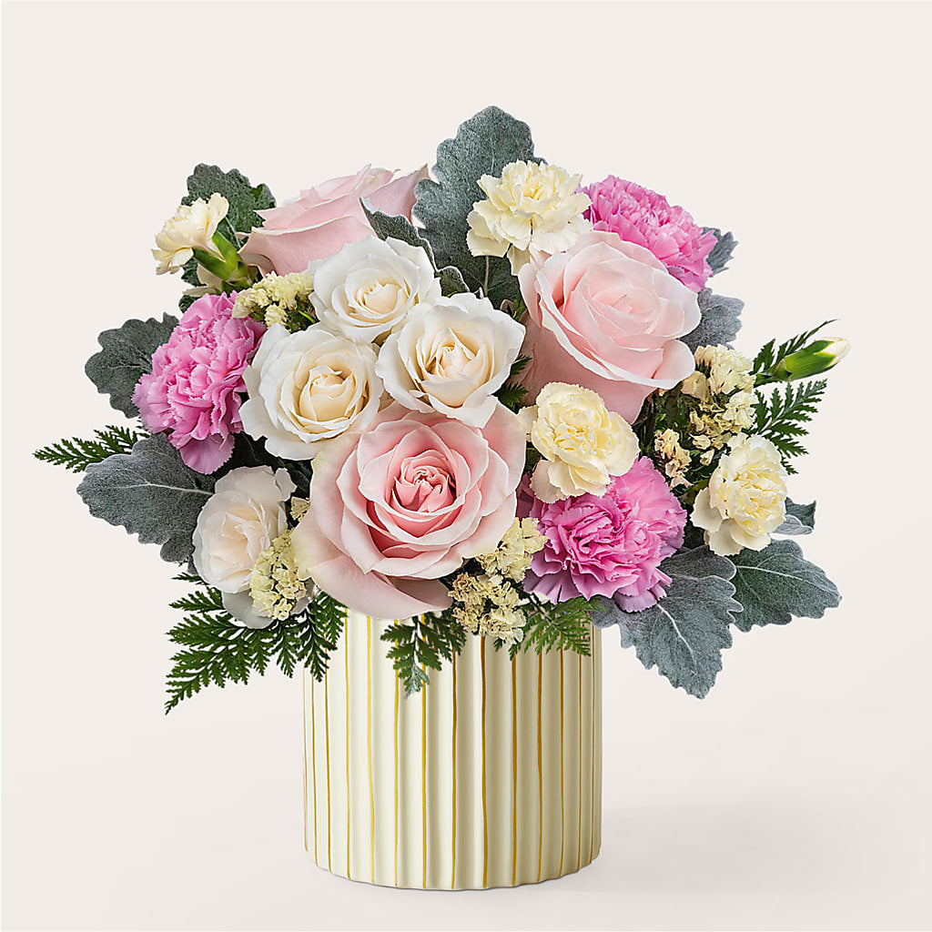 Blissful Moments Bouquet with Ivory Vase – Village Bloom Florist, Folsom LA