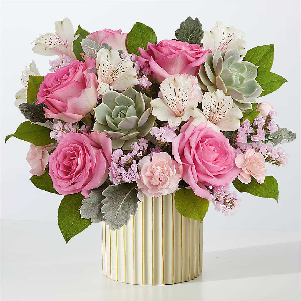 Dusty Rose Bouquet with Ivory Vase – Village Bloom Florist, Folsom LA
