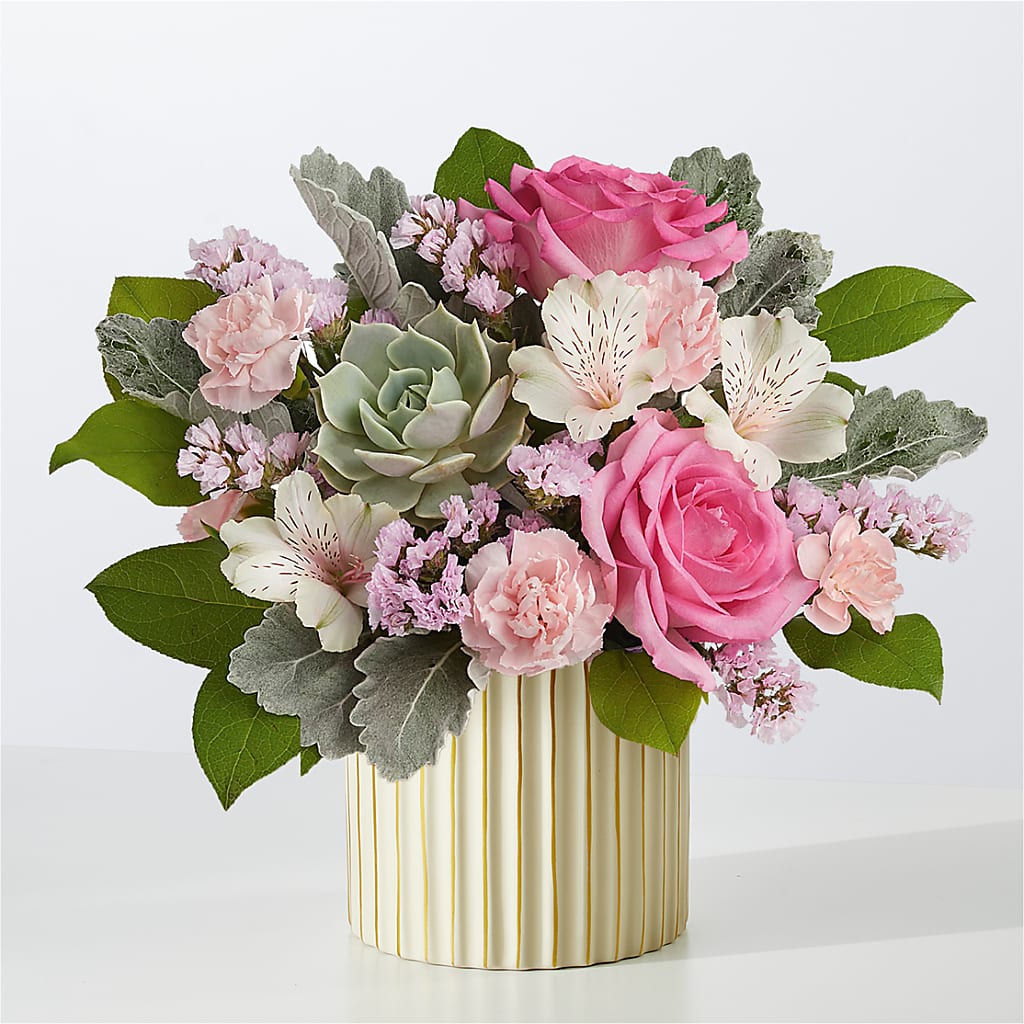 Dusty Rose Bouquet with Ivory Vase – Village Bloom Florist, Folsom LA