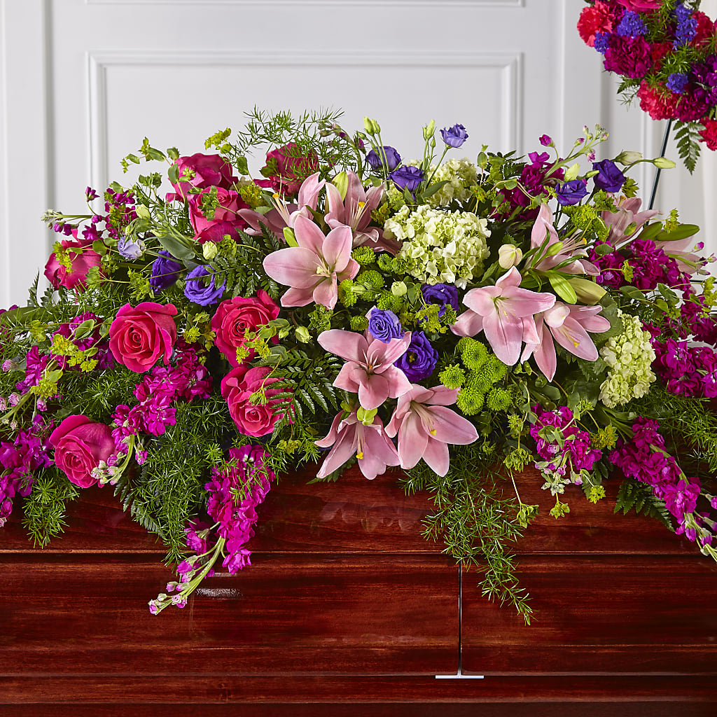Radiant Tribute Casket Spray – Village Bloom Florist, Folsom LA