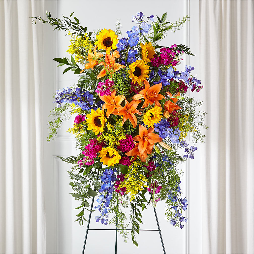 Sunlit Memories Standing Spray (Standard) – Village Bloom Florist, Folsom LA