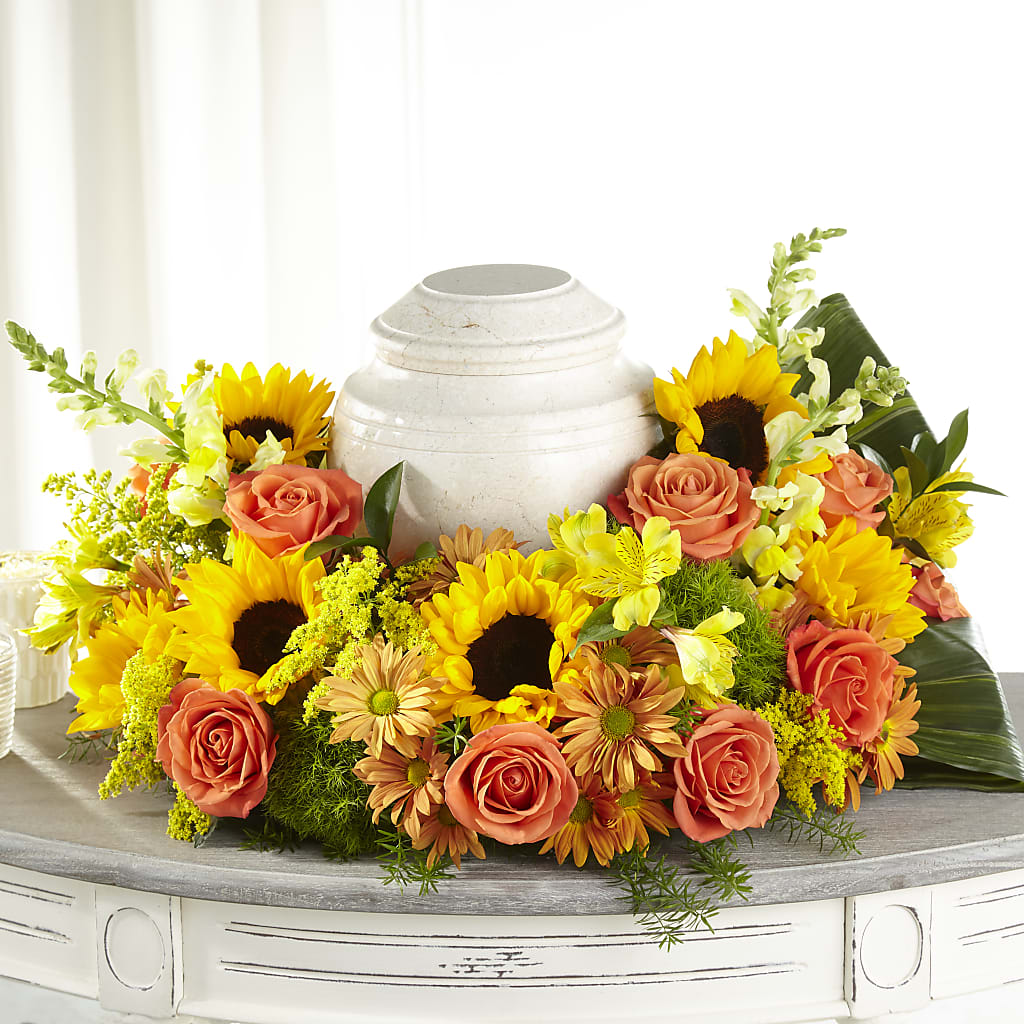 Faithful Sunflower Cremation Adornment – Village Bloom Florist, Folsom LA