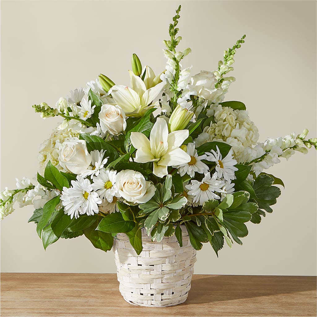 Ivory Elegance Floral Basket – Village Bloom Florist, Folsom LA