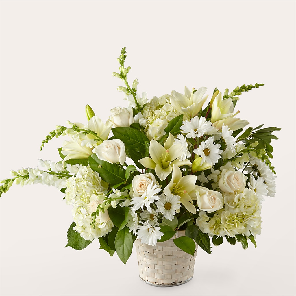 Ivory Elegance Floral Basket – Village Bloom Florist, Folsom LA