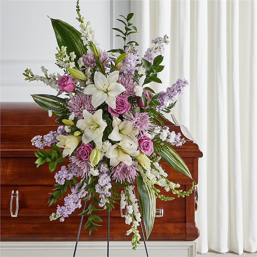 Grateful Hearts Standing Spray – Village Bloom Florist, Folsom LA