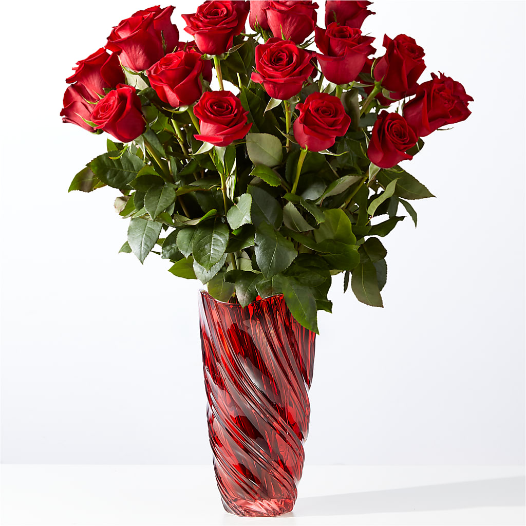 Classic Love Red Rose Bouquet with Luxe Swirl Vase – Village Bloom Florist, Folsom LA