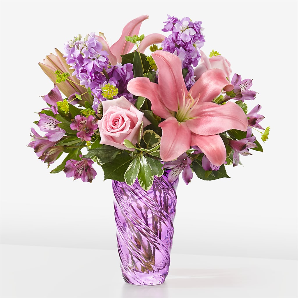 Precious Petals Bouquet with Luxe Swirl Vase – Village Bloom Florist, Folsom LA