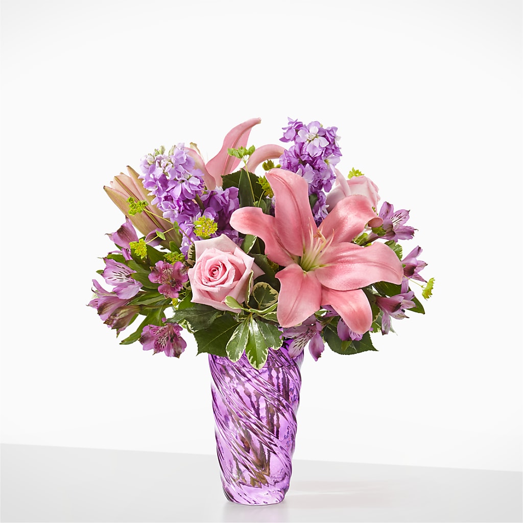 Precious Petals Bouquet with Luxe Swirl Vase – Village Bloom Florist, Folsom LA