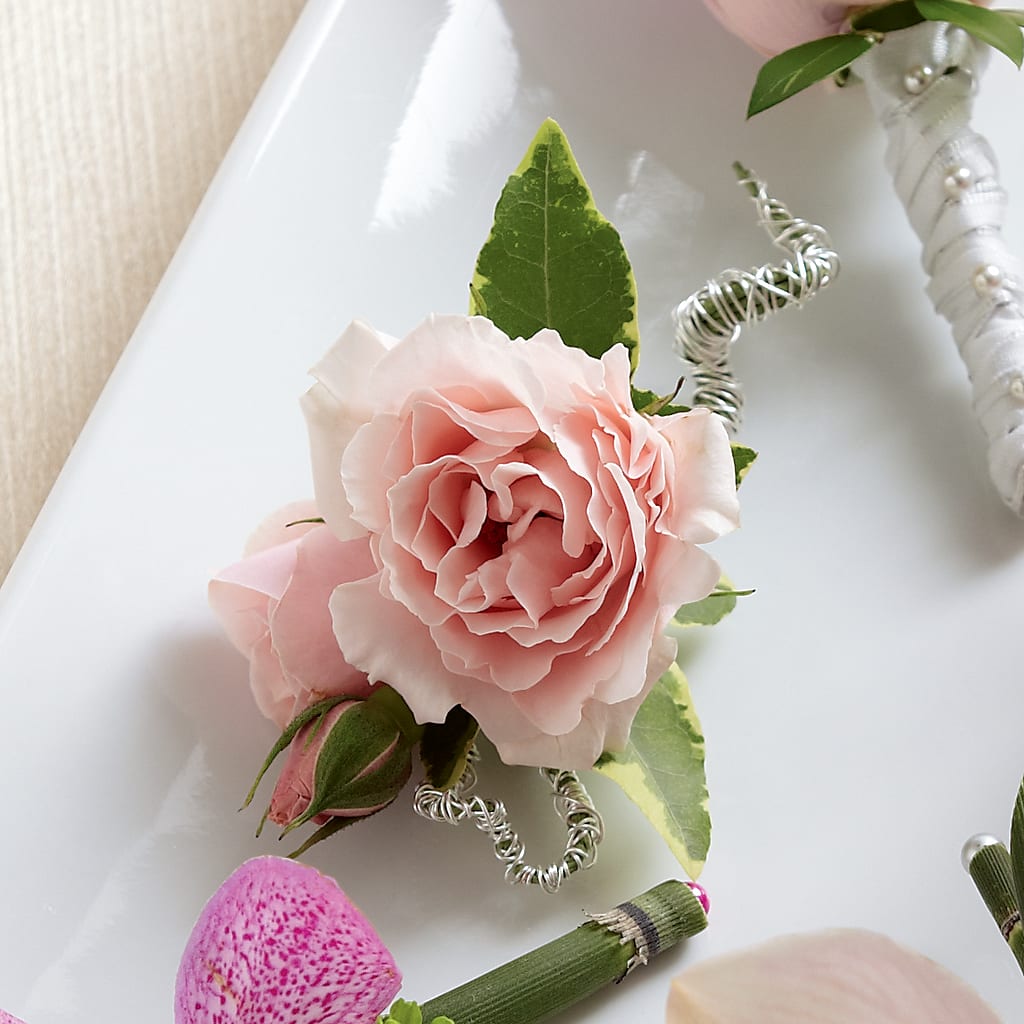 Pink Spray Rose Boutonniere – Village Bloom Florist, Folsom LA
