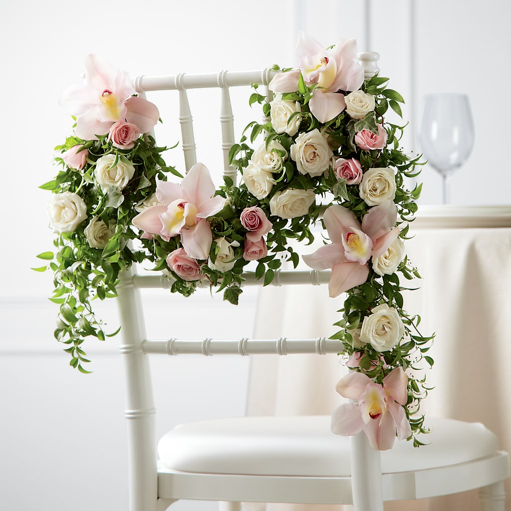 Orchid Rose Chair Décor – Village Bloom Florist, Folsom LA