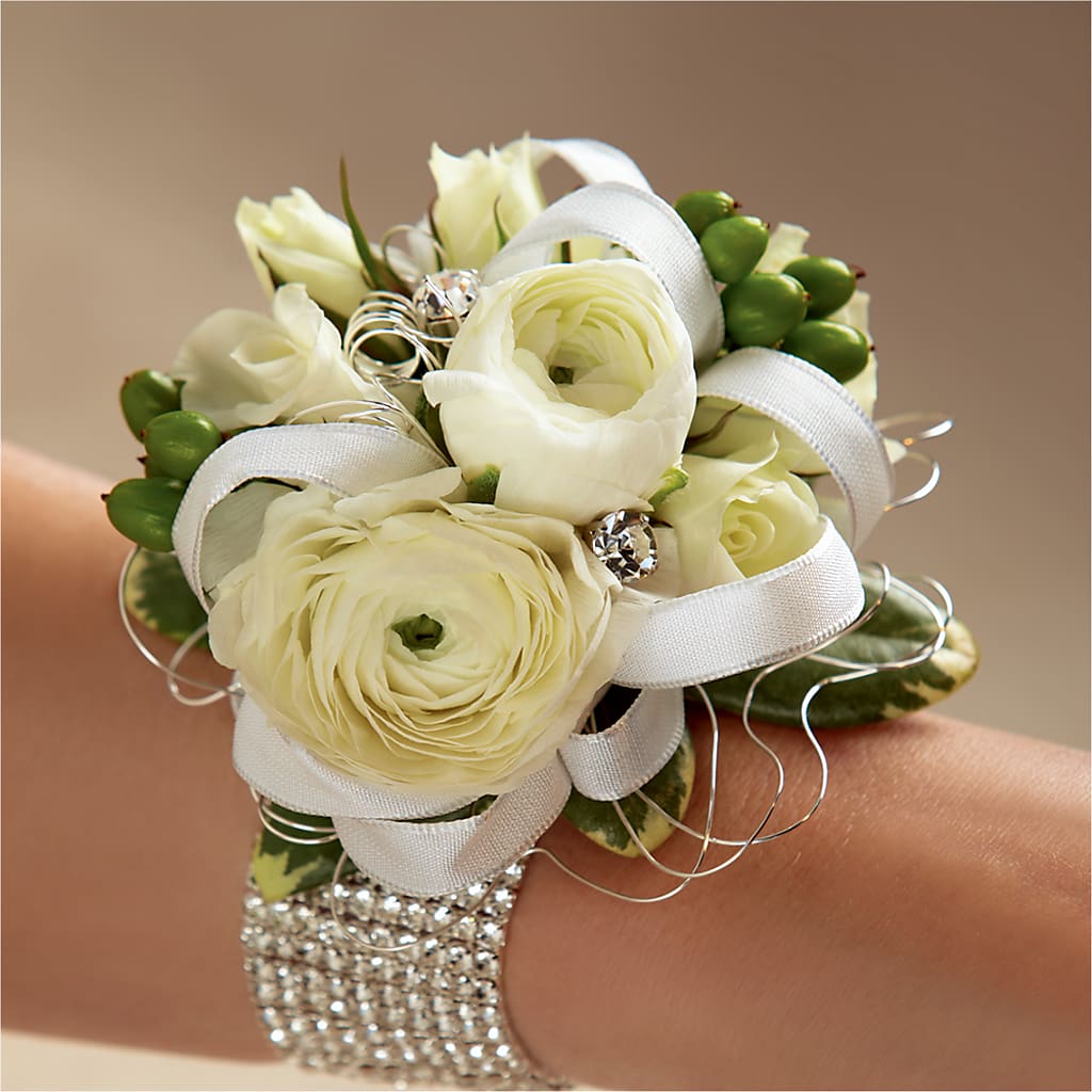 White Wedding Corsage – Village Bloom Florist, Folsom LA