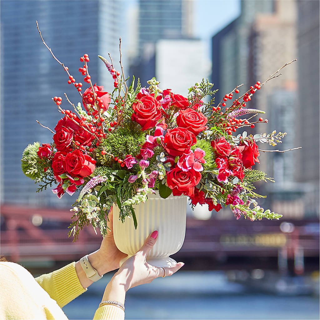 Big Red Bow Bouquet –  Village Bloom Florist, Folsom LA