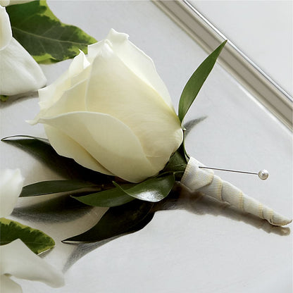White Rose Boutonniere –  Village Bloom Florist, Folsom LA